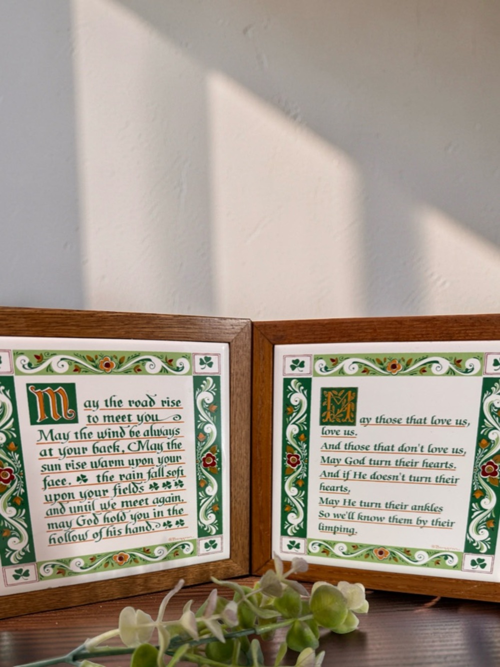 Vintage MCM Berggren ceramic trivet / wall plaque Irish Blessings Set EUC